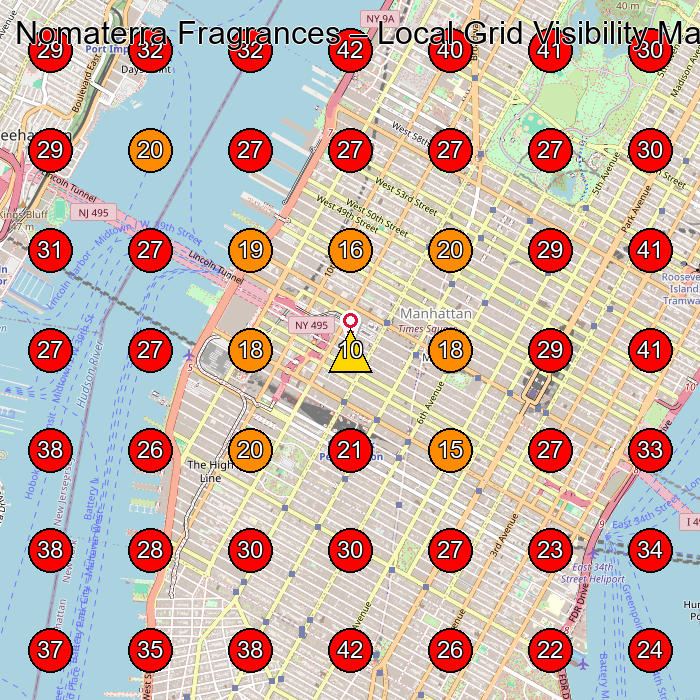 Nomaterra Fragrances GeoGrid visibility map for Perfume Store in New York